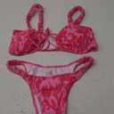 Women's Floral Print Bathing Suit Ruffle Trim Tie Back Swimsuit Bikini Set 2 Piece M Hot Pink