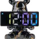 Resin Bear Statue Digital Clock Home Decor, Fluid Bear Tray Sculpture, Graffiti Art Figurine Home Ornament Decoration for Office, Living Room, Bedroom, Book Shelf, TV Cabinet, Desktop (Black)