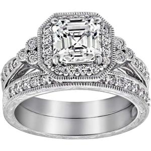 Amazon Essentials Platinum or Gold Plated Sterling Silver Antique Ring set with Asscher-Cut Infinite Elements Cubic Zirconia, Size 8 Amazon Essentials Platinum or Gold Plated Sterling Silver Antique Ring set with Asscher-Cut Infinite Elements Cubic Zirconia, Size 8