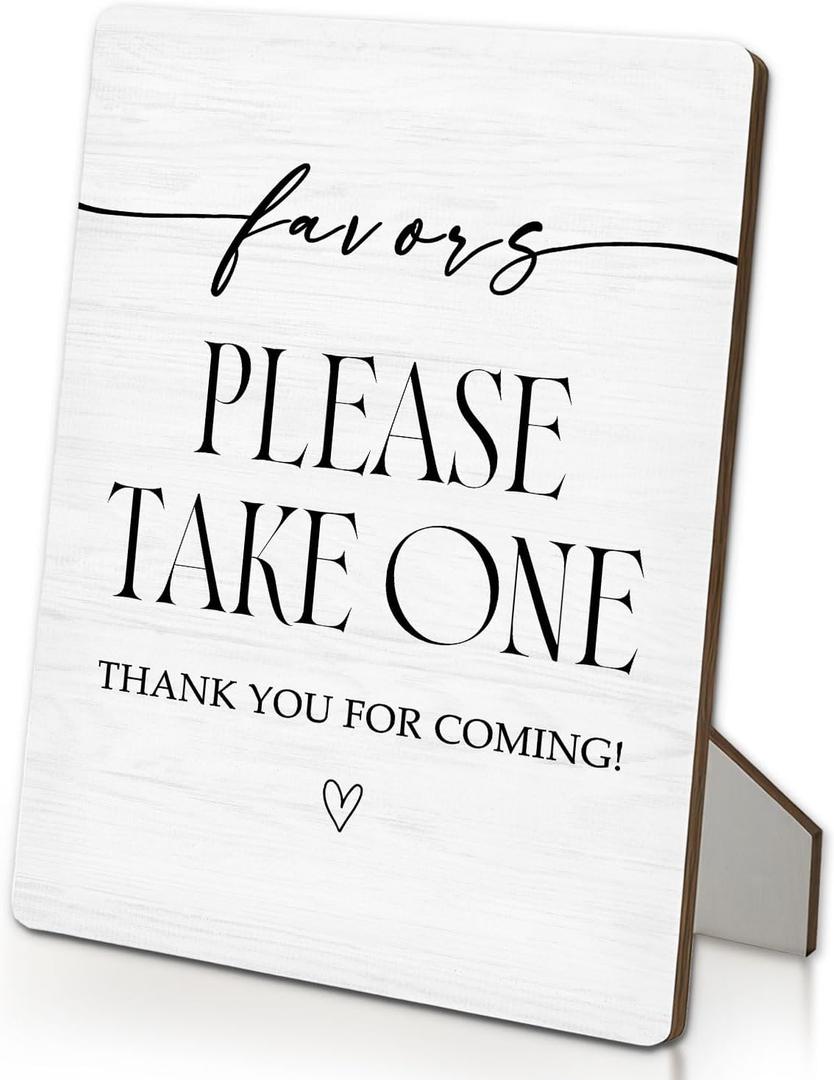 Wedding Favors Sign, Please Take One Sign, Baby Bridal Shower Favor Wooden Stand Signs 5"X7", Wedding Table Decorations for Reception Ceremony Home Party(5x7 Inch)