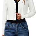 Newshows Cropped Cardigan Sweaters For Women 2026 Crew Neck Button Down Open Front Knit Bolero Shrugs (White, L)