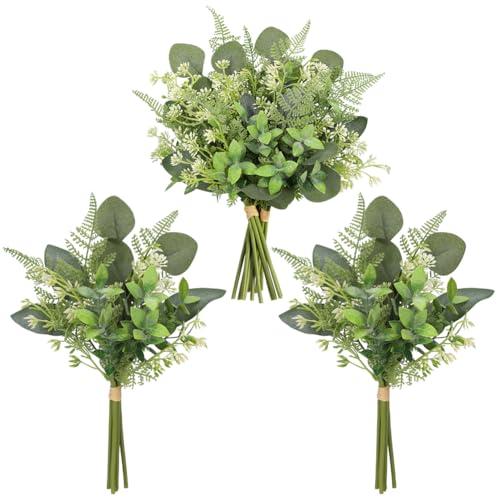 Mixed Artificial Eucalyptus Stems Bulk 15pcs 5 Kinds Faux Silver Dollar Eucalyptus Fern Leaves Picks Artificial Greenery Stems Sprays Bouquet for Vase DIY Wedding Bouquet Floral Arrangement Home Decor