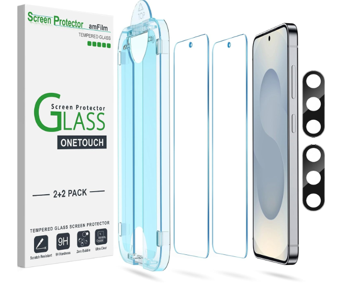 amFilm Autoalignment OneTouch for Samsung Galaxy S25+ Plus 6.7'' Screen Protector + Camera Lens Protector, Tempered Glass, 30 seconds Installation, Bubble Free, Case Friendly, AntiScratch [2+2 Pack]
