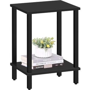 TUTOTAK End Table, Side Table, Nightstand, 2-Tier Storage Shelf, Sofa Table for Small Space, Living Room, Bed Room TB01BK034 (Black)
