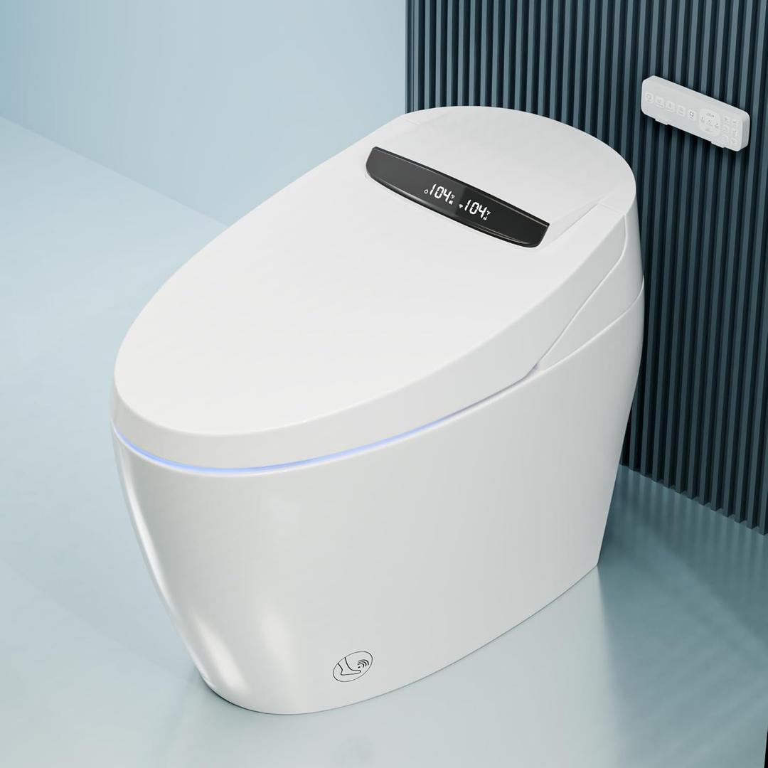 Smart Toilet with Bidet Built in, Automatic Smart Toilet with Foam Shield and Touchless Auto Open/Close Lid, Tankless Elongated One Piece Toilet with Warm Water Heated Seat Dryer for Bathroom (Pure White)
