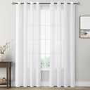 White Linen Curtains 84 inch Length for Living Room 2 Panels Light Filtering Privacy Sheer Drapes Modern Farmhouse Thick Cotton Textured Off White Grommet Gauze Window Curtains 84 Long Bedroom