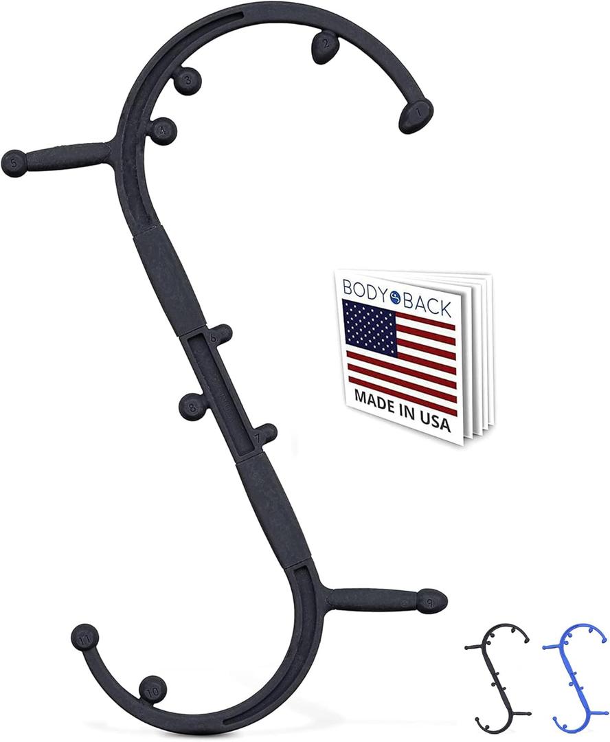 Body Back Buddy Elite  USA Made  Trigger Point Massage Tool, Shoulder Neck Back Handheld Self Massager, Manual Massage Cane, Hook, Muscle Knot Remover with Instructions, Patented (Black)