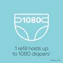 The Diaper Genie Jumbo+ Square Refill, with continuous film, can hold up to 1080 newborn-sized diapers per refill.