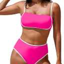 Pink Queen 2026 Women's High Waisted Bikini Sets Two Piece Swimsuit Color Block High Cut Bathing Suits Beach L