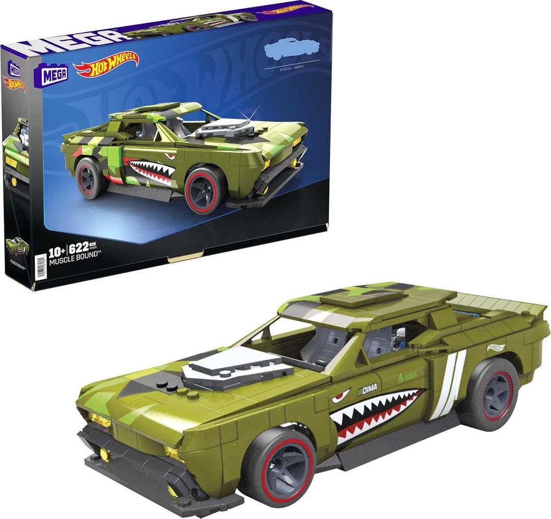 Mega Hot Wheels Muscle Bound Building Set with 622 Pieces, Authentic Details, Features and Easter Eggs, Collector Gift Set for Adult Builders