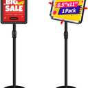 Adjustable Pedestal Sign Holder Stand 8.5''x11'', Floor Standing Poster Sign Stand, Aluminum Frame for Vertical/ Horizontal View Sign Stand, Outdoor/ Indoor Standing Sign Holders(Black, Round)