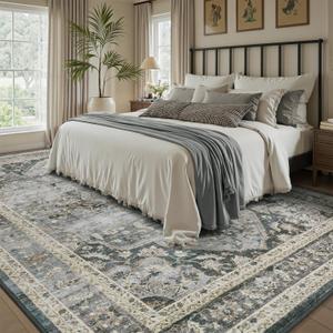 Grey Washable 6x9 Area Rugs for Living Room Rug Bedroom Rug Carpet Neutral Vintage Dining Room Rugs for Under Table Soft Comfortable Non Slip