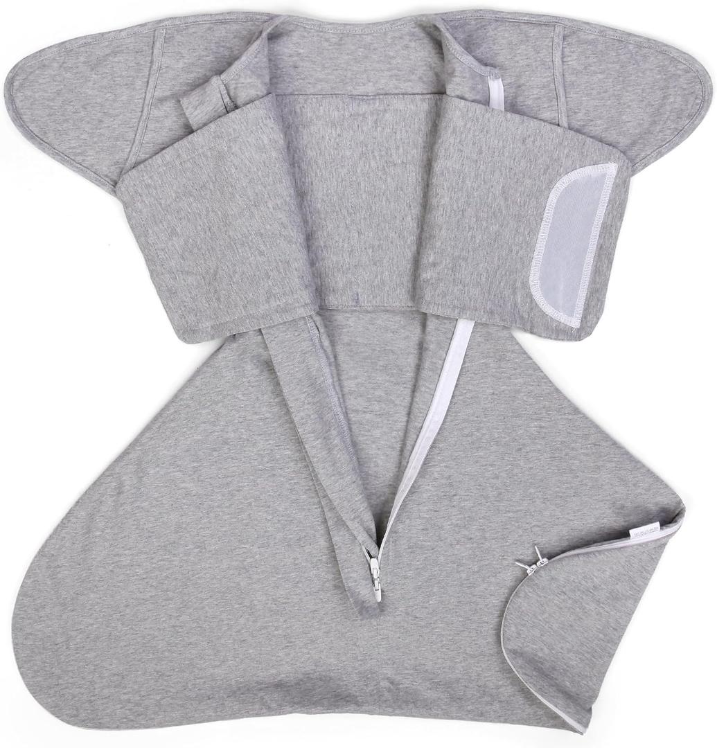 Mikccer Sleepsack Swaddle Newborn, Sleep Sack Baby for 0-3 Months, Newborn Swaddle Blanket Bottom with 2-Way Zipper, Adapt to Arm in Out, TOG 1.0 Gray, Small