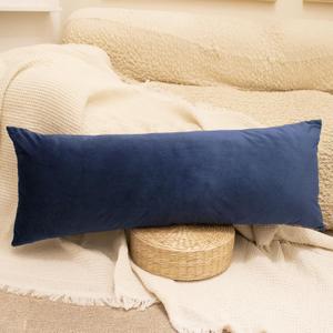 Luxurious Velvet Pillow Cover 14x36 inch, Soft Solid Decorative Lumbar Pillow Cover Elegant Decor Cushion Case for Couch Sofa Bed Living Room, Dark Blue, Pack of 1 (Cover Only)