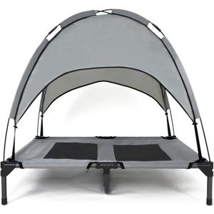 35 Inch Elevated Dog Bed with Canopy, Waterproof & Breathable Medium Dog Bed with Removable Shade Tent for Camping, Beach, Backyard, Grey