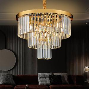 Gold Crystal Chandelier 20" Modern Chandelier 3 Tiers 6 Lights Pendant Lighting Crystal Ceiling Light Round Chandelier for Dining Room Kitchen Island Living Room Entryway Bedroom Office