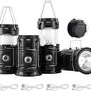 Lichamp Collapsible Portable Solar Camping Lantern, USB Rechargeable LED Flashlight - Survival Kits for Power Outages Hurricane Supplies Emergency, Indoor & Outdoor, 4-Pack