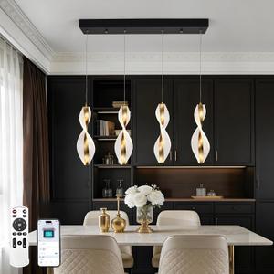 Modern LED Pendant Lights Kitchen Island, 4-Light Kitchen Chandelier, Dimmable 10-100%, Gold Adjustable Pendant Lighting with Remote & App Control for Kitchen, Dining Room