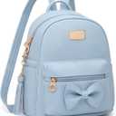 Backpack Purse for Women Girls Kids Mini Backpack for School Lightweight Waterproof PU Leather Bag, Bowknot, Tassel Pendant, Sky blue