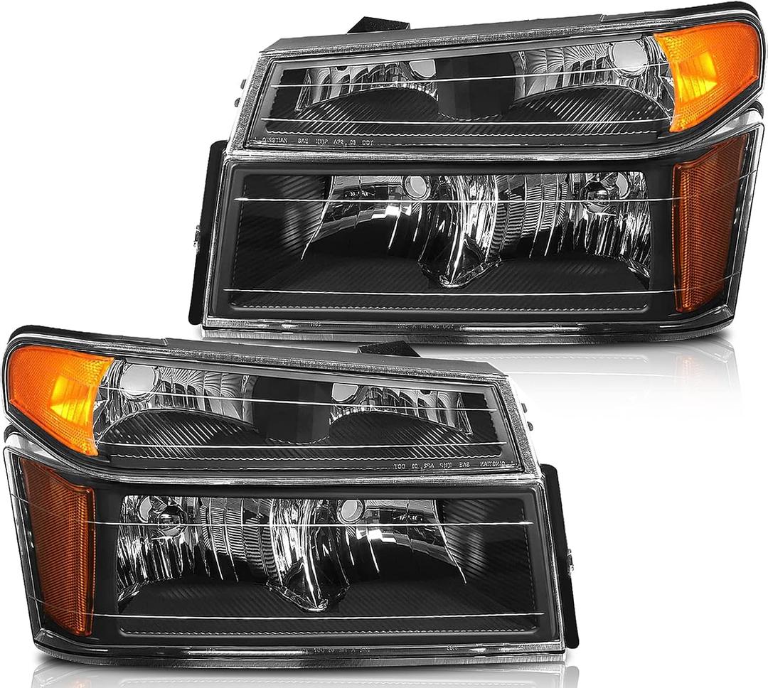 Headlight Assembly for Chevrolet Colorado 2004-2012 for GMC Canyon 2004-2012 for Isuzu i-280 2006 Black Housing Amber Reflector Clear Lens Driver and Passenger Side Headlamp