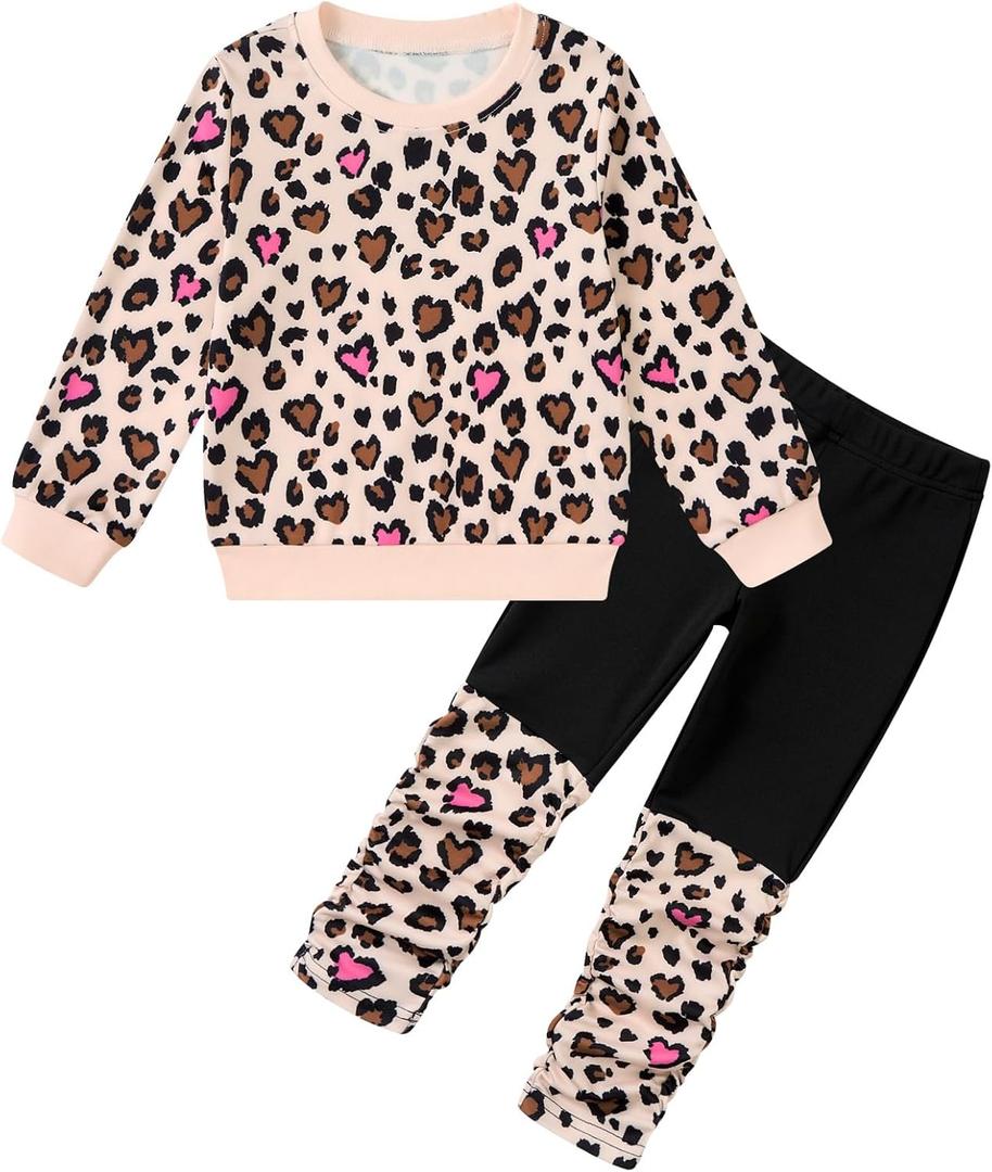 Toddler Baby Girls Sweatsuit Unique Elastic Pant Design Sweat Matching Sets Fall 2 Piece Sweatshirts Outfit 1-4T