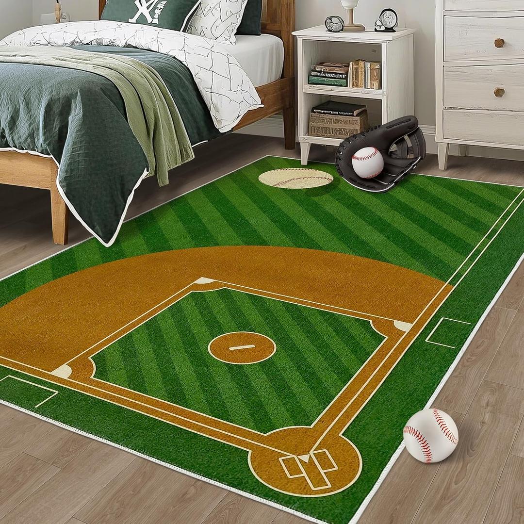 Baseball Rug for Boys Bedoom: 3x5 Non-Slip Sport Area Carpet for Kids Room or Living Room Decor