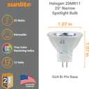 Sunlite 40754 Halogen MR11 20 Narrow Spot Light Bulb, 20 Watts, 12 Volts, 2-Pin (GU4) Base, Dimmable, 100 CRI, 2,000 Hour Life Span, 6 Pack 3200K - Warm White