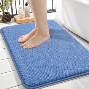 OLANLY Thick Memory Foam Small Bathroom Rugs 24x16, Extra Soft Absorbent Bath Rug, Quick Dry Bath Mat, Non-Slip, Machine Washable Mat for Floor, Tub and Shower, Home Decor Accessories, Cornflower Blue