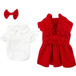 Red Corduroy Dog Dress Sweater for Small Dogs Girl Set Dog Winter Dress Puppy Clothes Christmas (Medium)