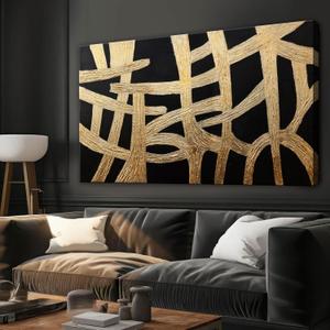 Dimpaga Abstract Canvans Wall Art Paintings Modern Wall art Decor Black And Gold Lines Texture Artwork for Walls Minimalist Wall Art Living Room Decor For Room Bedroom Office Wall Decor 20x40 Inch