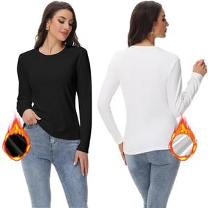 2Pcs Womens Ribbed Shirts Crewneck Fitted T-Shirts Casual Underscrubs Layer Basic TopsBlackWhite