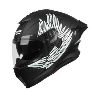 Crown Racing LW600 Full Face Motorcycle Helmet for Adults, DOT FMVSS 218 Certified Street Bike Helmet with Clear Visor, Quick Release Buckle, Removable Washable Liner, Wing Graphic, Size-L