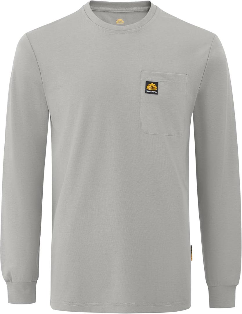 WORKWEYA Men's FR Shirts 6.5oz Lightweight Long Sleeve Flame Resistant T-Shirt NFPA 2112/CAT2 (X-Large, Pale Grey)