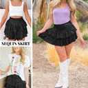Women Sequin Skirt Sparkly Cute High Waist Ruffle Flowy Shiny Glitter Mini Short Skirts Night Out Club Party Black