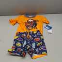 Disney Cars UPF 50+ Rash Guard Shirt and Swim Trunks Outfit Set Toddler to Little Kid Sizes (2T - 7-8) (Orange / Navy, Mater)
