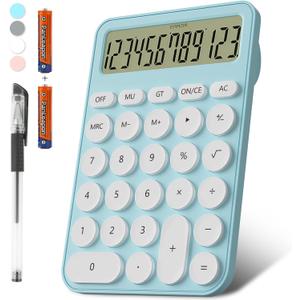Cute Calculators Desktop Size 6.3 * 4.3in/16 * 11cm, DECKLIT Battery 12 Digit Desk Calculator Extra Large LCD Display, Great Desktop Calculator Big Buttons, 15Tilt Screen for Kids Calculator(Blue)