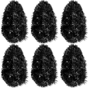 Shappy 90 ft 6 Rolls Black Tinsel Garland for Halloween Christmas Decor Glitter Metallic Twist Garland for Wedding Birthday Party Indoor Outdoor Hanging Home Decor