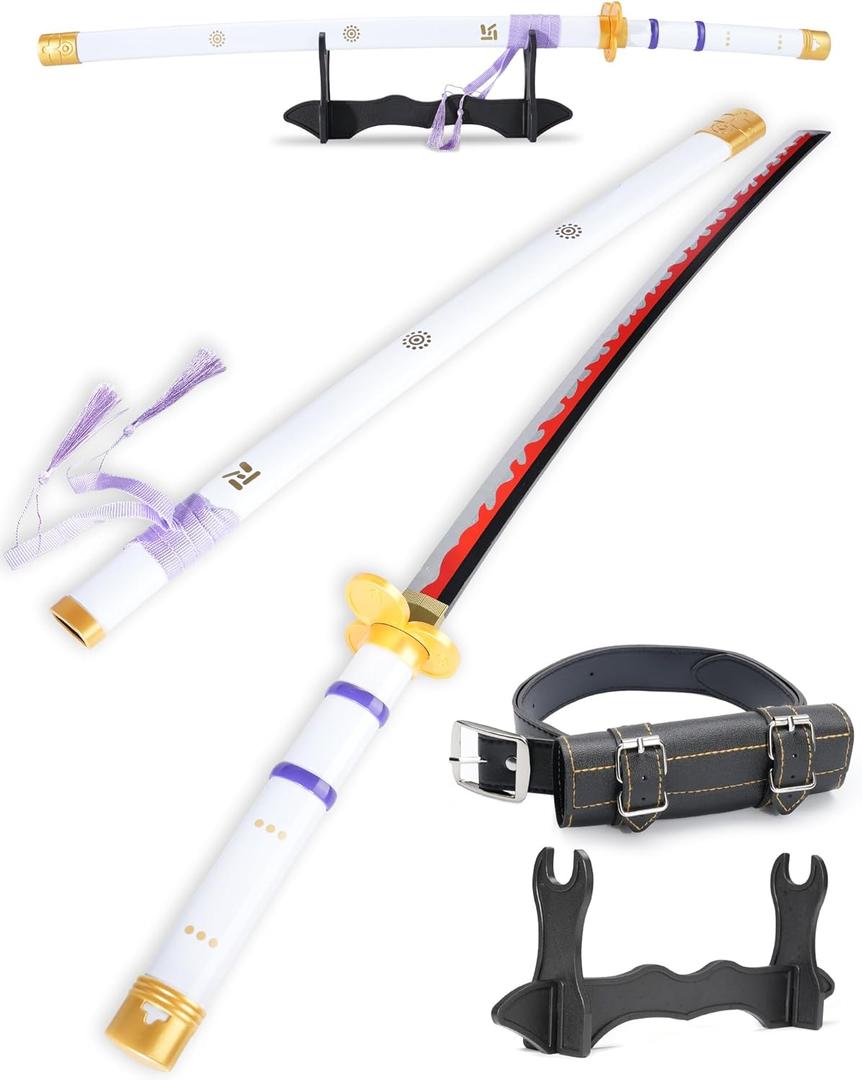 Cold Blade Roronoa Zoro Sword - 41 inches Anime Katana Replica with Belt and Stand - Anime Sword with Authentic Design (G-Yama Enma White)