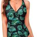 YNIQUE Women's One Piece Bathing Suits V Neck Swimsuits Tummy Control Cross Swimwear Monokini (Green, XL)
