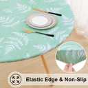 misaya Round Fitted Tablecloth with Elastic Edge, Waterproof Oil Proof Plastic Table Cover, Vinyl Flannel Backed Tablecloth Fits 36"-44" Round Tables for Dinner, Outdoor, Picnic, Light Green Leaves
