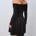 HYPERFIRE Women's Off The Shoulder Long Sleeve Short Dress A Line Pleated Mini Party Dresses (Black, S)