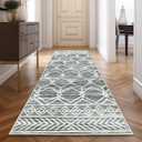 jinchan Moroccan Runner Rug 3x7 - Kitchen Machine Washable Runner Rug Modern Geometric Low-Pile Lightweight Non-Slip Carpet for Entryway Hallway Laundry Room Bedroom Bedside (3x7ft,Grey)