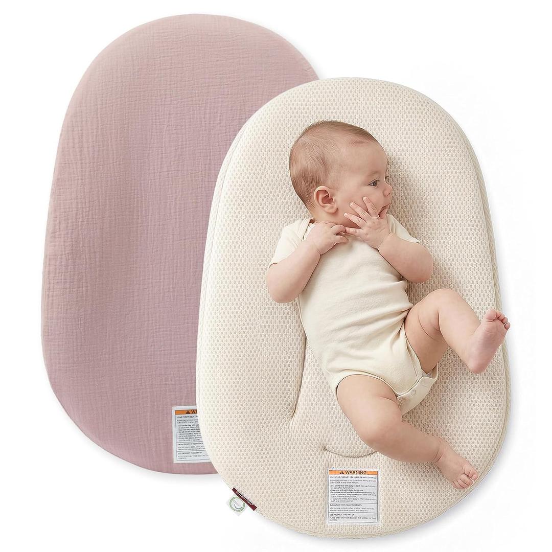 Momcozy Baby Lounger, Infant Support Cushion with Soft Breathable Natural Cotton Cover, Great for Newborns, Portable & Machine WashableSoft Taupe