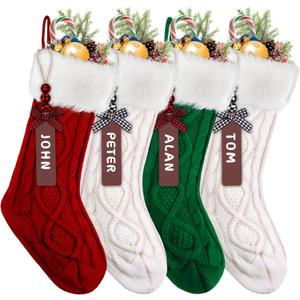 XIMISHOP 4PACK Christmas Stockings,18Inches Large Cable Knitted Stocking Personalized Xmas Hanging Stocking Decorations with for Holiday Christmas Party Family Decor(Green Red White
