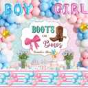 Boots or Bows Gender Reveal Decorations, Pink Blue Boy or Girl Gender Reveal Supplies, He or She Backdrop Banner Balloon Tablecloth Plate Napkin Cup Straw Knife Spoon Fork Sash 228 PCs