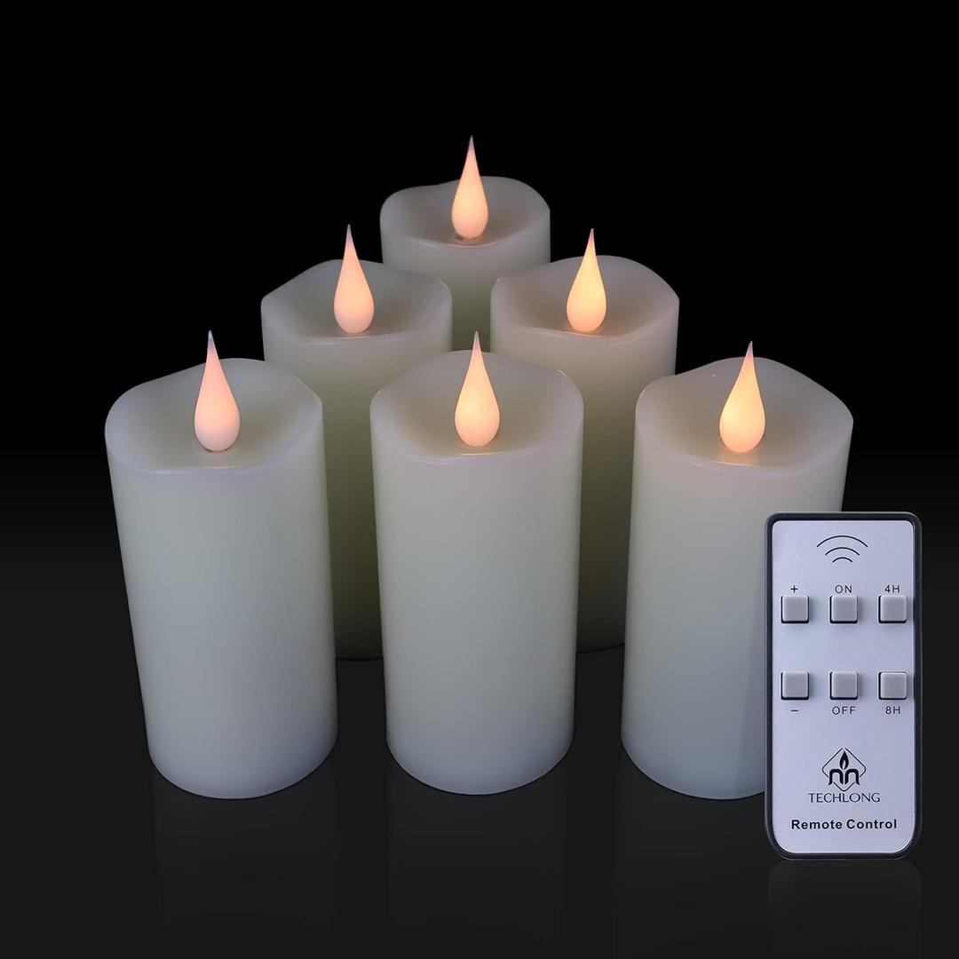 Flickering Flameless Candles with 3D Moving Flame, 6 Pack Battery Operated Candles with Remote Timer, 2" x 4" Ivory Real Wax Pillar Electric LED Candle for Wedding Party