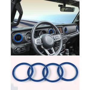 Savadicar Blue Interior Accessories - AC Air Vent Trim Ring Cover for 2018-2023 Jeep Wrangler JL JLU 4XE & Gladiator JT - Solid Color Interior Decor Upgrade Option, 4-Piece