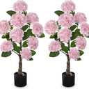 3FT Pink Hydrangea Artificial Flowers Tree Large Real Touch Faux Silk Hydrangea Plants Potted Fake Flower in Black Pot for Home Indoor Outdoor Front Porch Garden Entrance Living Room Decor, 2 Pack