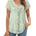 Timeson Women's Tops Dressy Casual: Loose Fit - Plus Size Blouses for Women - Womens Short Sleeve Shirts Floral Ladies Office Work Outfits Peasant Summer Tunic for Leggings Hide Belly Mesh Yellow 2XL