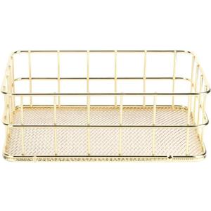 Joyzan Gold Iron Storage Basket, Metal Desktop Wire Mesh Tray Desk Drawer Organizer Bins Grid Holder Home Kitchen Decoration Cosmetic Stationery Magazines Fruit Snacks School Office Decor Countertop